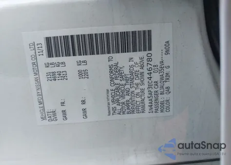 2014 Nissan Maxima 3.5 S z USA, uszkodzony, nr VIN 1N4AA5AP3EC446780